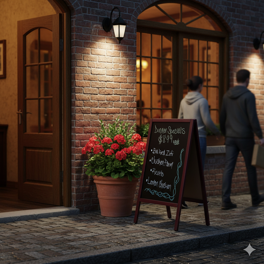 Winco Sidewalk Marker Board Mahogany Finish w/ 4 Markers MBAF-3