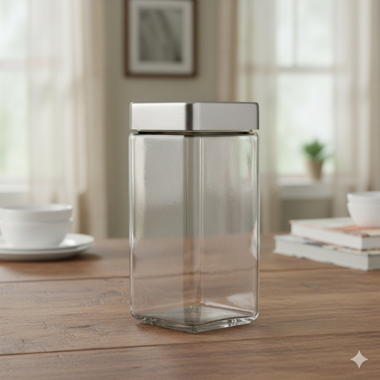 Anchor Hocking Stackable Square Jar with Metal Cover 2 Qt. (1900 ml.) 85755