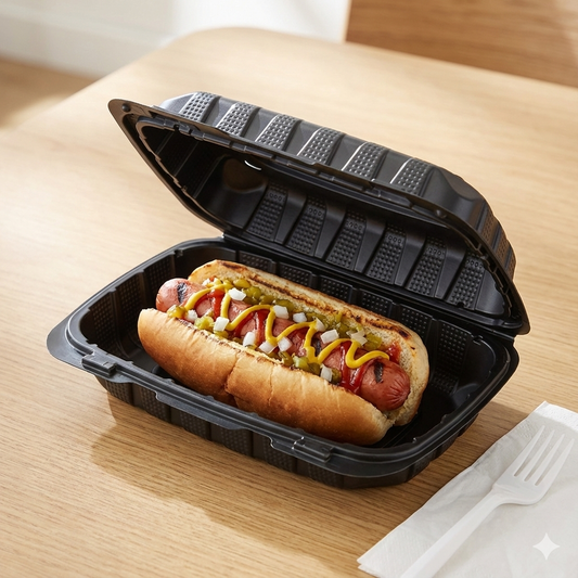 Mineral-Filled 1 Comp Hinged Take-Out Container Black 9" x 6" - 250/Case