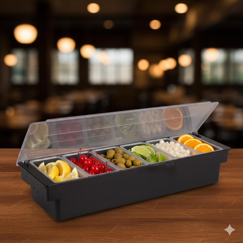 Winco Condiment Dispenser Black Plastic 6 Compartment CCH-6