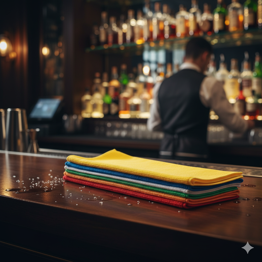 Winco Bar/Kitchen Towel Set Assorted Colors Microfiber 16" x 16" - 6/Pack