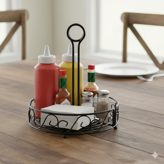 Winco Condiment Caddy Round Wire Black 7.5" WBKH-7R