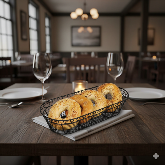 Winco Bread/Fruit Basket Oval Black Wire Construction 15" x 6-1/4" x 3"H WBKG-15