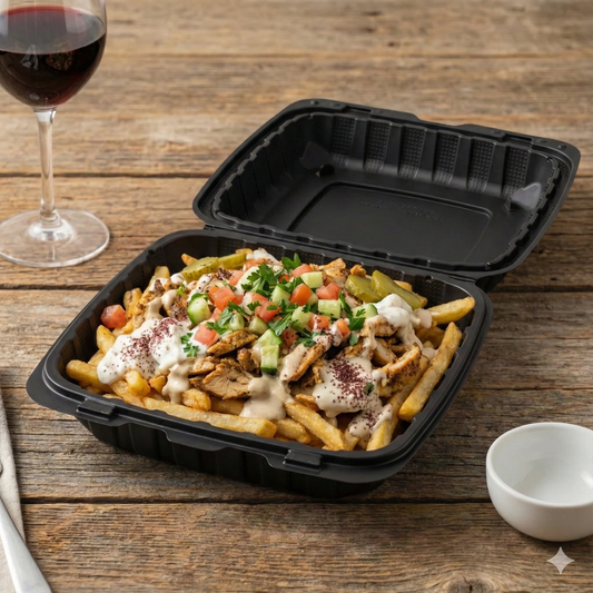 Mineral-Filled 1 Comp Hinged Take-Out Container Black 8" x 8" - 200/Case