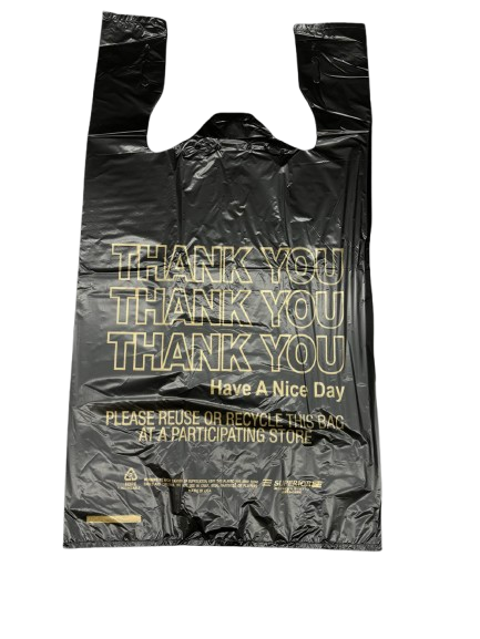 Self Open Black Plastic "Thank You" Bag 1/6 Size - 1000/Case