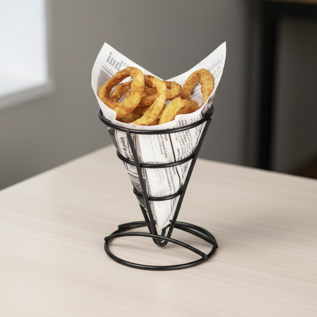 GET Enterprise Round Black Wire French Fry Basket  4-61640