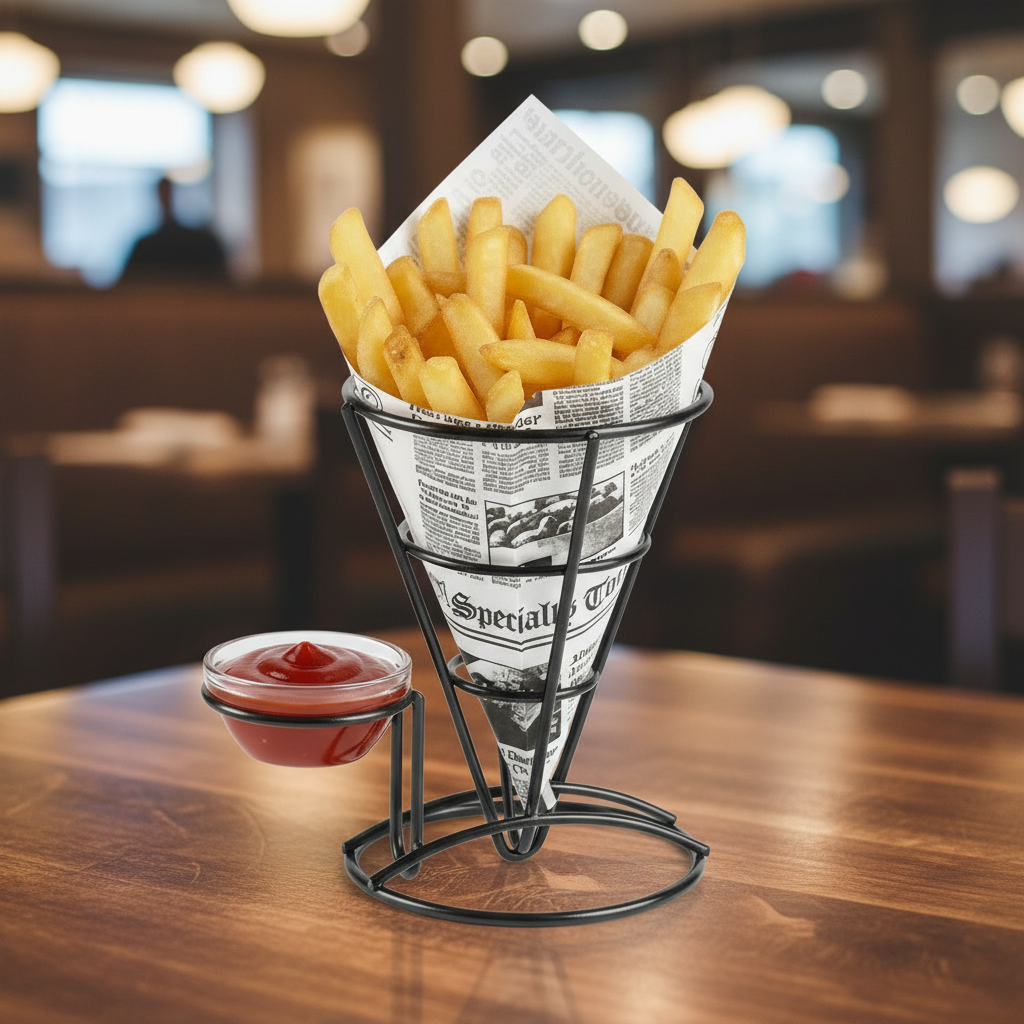 GET Enterprise French Fry Basket w/(1) Condiment Cup Holder 4-361644