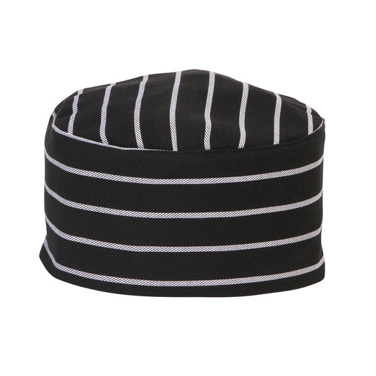 Mercer Culinary Millennia Black Chalk Stripe Baker's Skull Cap M60075BCS
