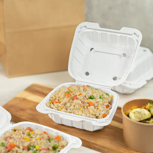 Mineral-Filled 1 Comp Plastic Hinged Take-Out Container White 6" x 6"  - 250/Case
