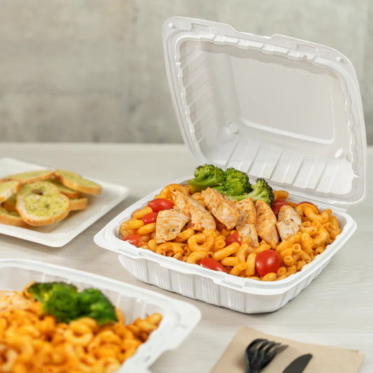 Mineral-Filled 1 Comp Plastic Hinged Take-Out Container White 8" x 8" - 150/Case