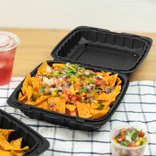 Mineral-Filled 1 Comp Hinged Take-Out Container Black 9" x 9" - 120/Case