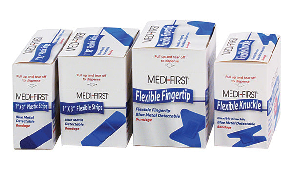 Medi-First 1" x 3" Blue Woven Adhesive Strip Bandage - 100/Box