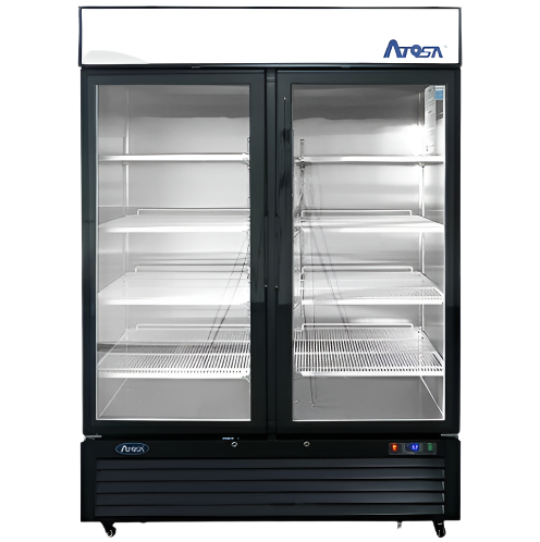 Atosa Two-Section Bottom Mount Glass Door Refrigerator Black 81" H