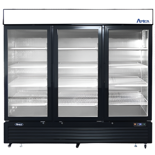 Atosa Three-Section Bottom Mount Glass Door Refrigerator Black 81" H