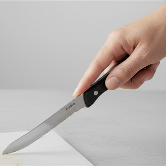 Winco Jumbo Steak Knife 5" Stainless Steel Blade with POM Handle 9.5" O.A.L. - 12/Pack