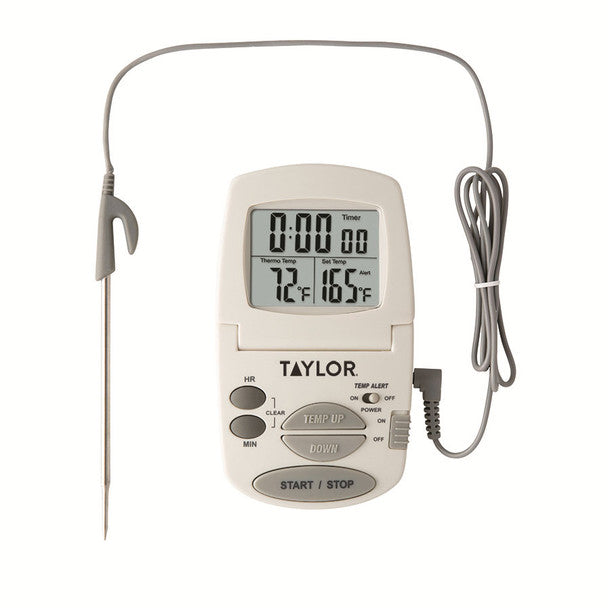 Taylor Digital Cooking Thermometer & Timer w/ 48" Cord 32° to 392°F Range 1470FS