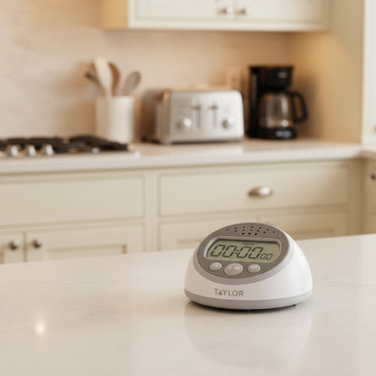 Taylor 5873 24-Hour Digital Kitchen Timer & Clock with 95 dB Alarm - White