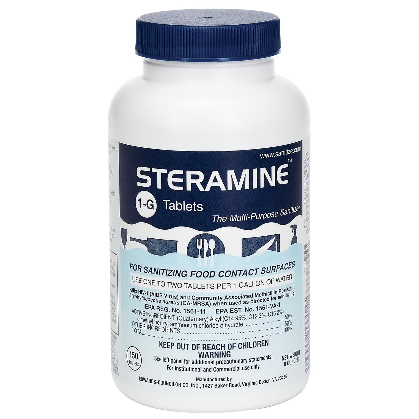 Steramine Sanitizer Tablets (Sanitabs) 150 Count Bottle