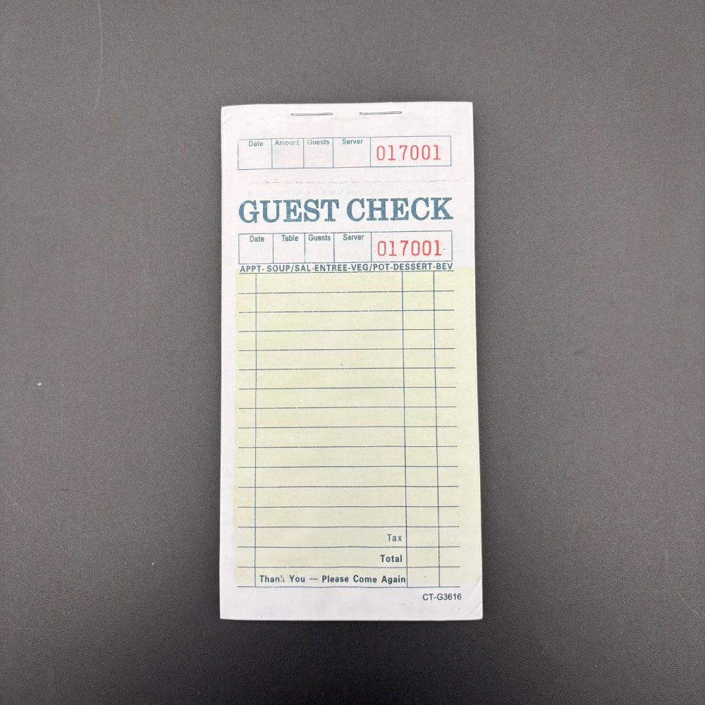 Single Copy Guest Checks Green 3616 - 50/Case