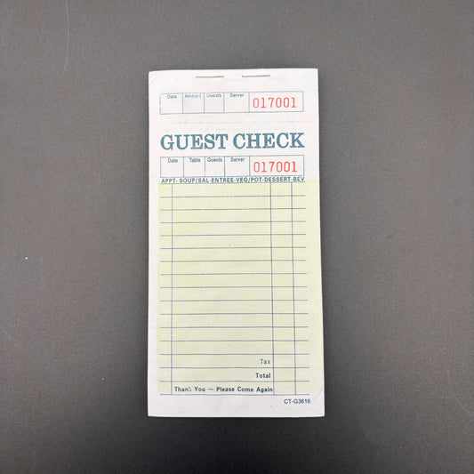 Single Copy Guest Checks Green 3616 - 50/Case