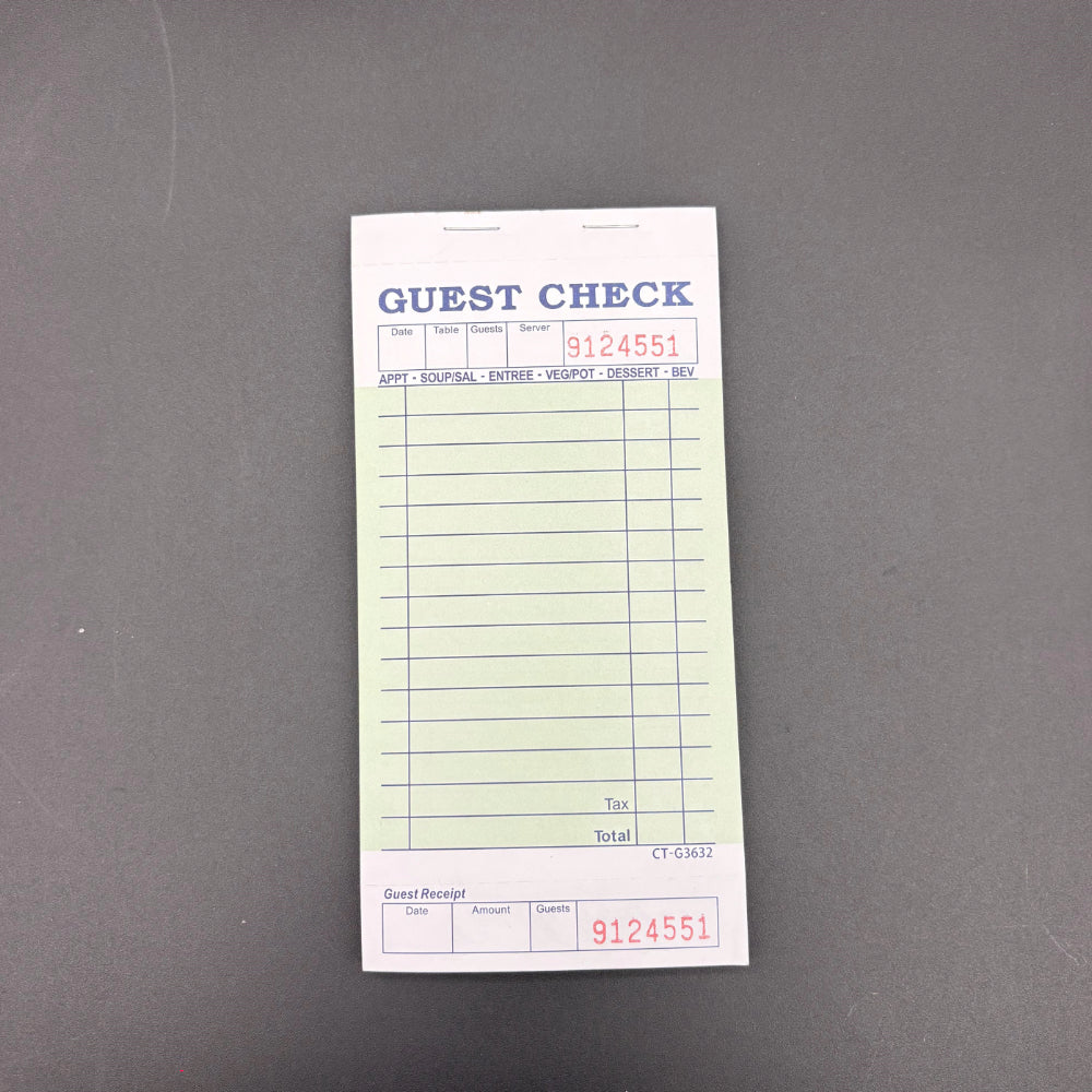 Single Copy Guest Checks Green 3632 - 50/Case