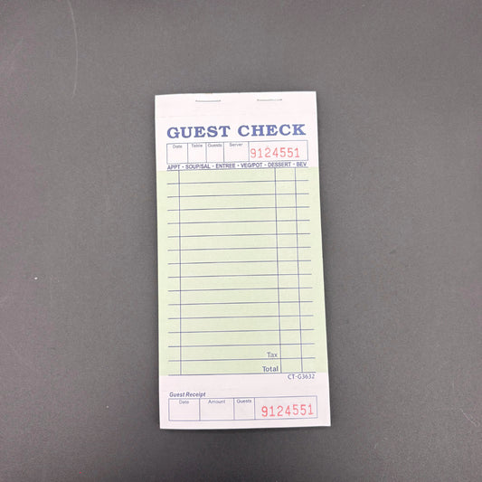 Single Copy Guest Checks Green 3632 - 50/Case