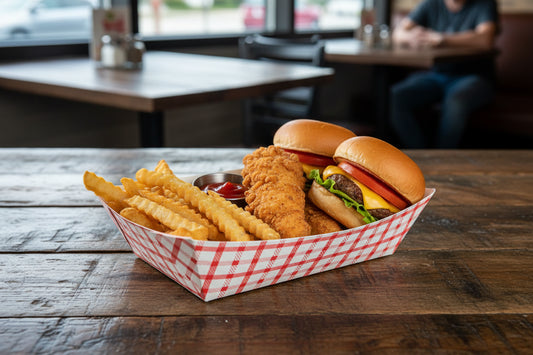 Paper Food Tray Red Plaid 10 lb. - 125/Pack