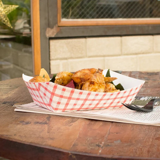 Paper Food Tray Red Plaid 2-1/2 lb. - 500/Case