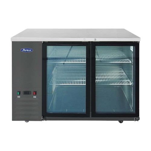 Atosa Black Exterior Two Glass Door Refrigerated Shallow Depth Back Bar Cooler 48"W