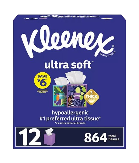 Kleenex Ultra Soft Facial Tissue White 864 Count - 12 Boxes of 72 per Pack