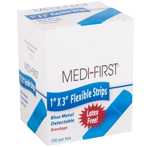 Medi-First 1" x 3" Blue Woven Adhesive Strip Bandage - 100/Box