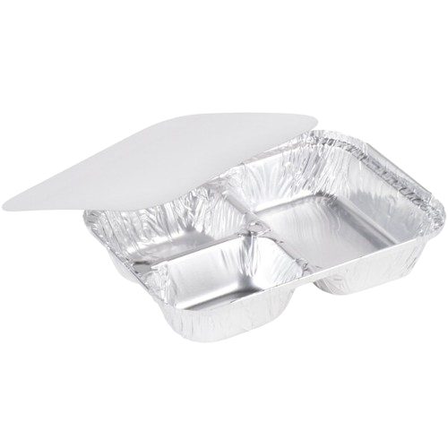 HFA Aluminum Foil Oblong Three Compartment Tray With Board Lid 2045-35-250W - 250/Case