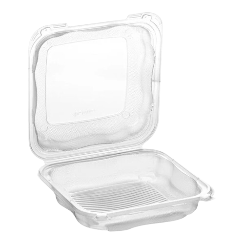 Genpak Clover XL Clear Plastic Hinged Container 1 Compartment 9" x 9" x 3" CLX199-CL - 150/Case