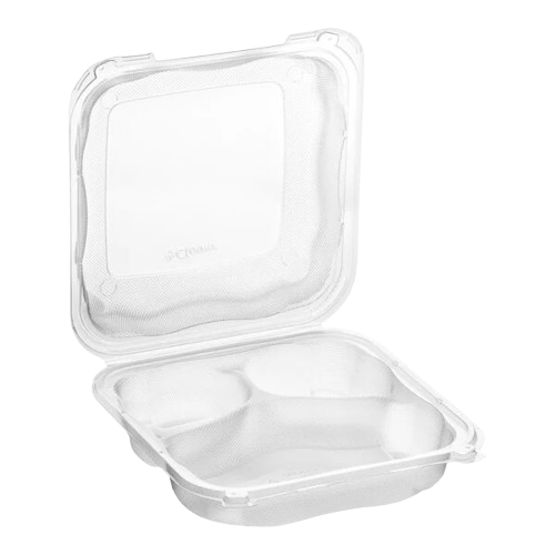 Genpak Clover XL Clear Plastic Hinged Container 3 Compartment 9" x 9" x 3" CLX399-CL - 150/Case