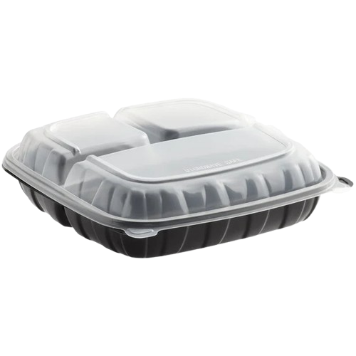 Microwaveable Container Hinged 3 Compartment 10" x 10" x 3" - 100/Case