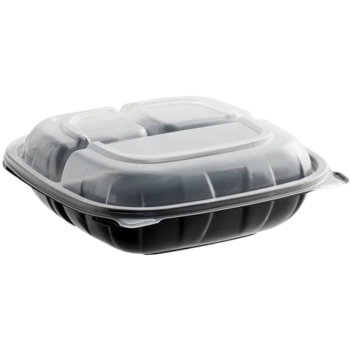 Microwaveable Container Hinged 3 Compartment 8" x 8" x 3" - 100/Case