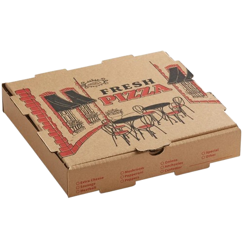 Pizza Box Kraft Printed 10" x 10" x 2" - 50/Case