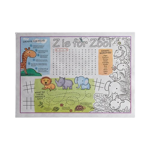 Kids Zoo Themed Interactive Placemat 10" x 14" - 1000/Case