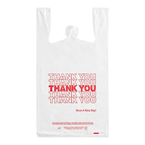 Plastic "Thank You" Bags Red & White Print 1/6 Size Self Open - 1000/Case