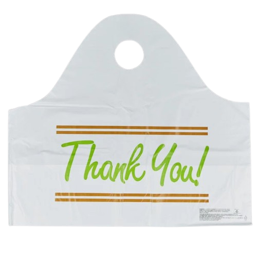 HDPE Plastic "Thank You" Take-Out Bag Wave Top Handle White 21" x 18" - 500/Case