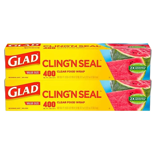 Glad Cling ‘N Seal Clear Plastic Food Wrap 400 sq. ft./roll - 2 rolls