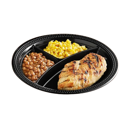 Fineline ReForm Three Compartment Polypropylene Plate Black 9 3/4" 17RP10S3PP.BK - 400/Case