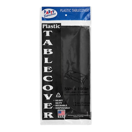 Rectangle Plastic Table Cover Black 54" x 108"