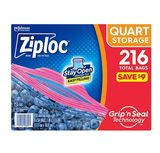 Ziploc Storage Bag Quart Size - 216/Box