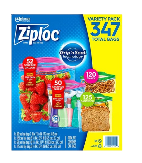 Ziploc Easy Open Bags Variety Pack With New Stay Open Design, 347 ct.