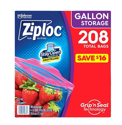 Ziploc Easy Open Clear Gallon Storage Bag - 208/Box