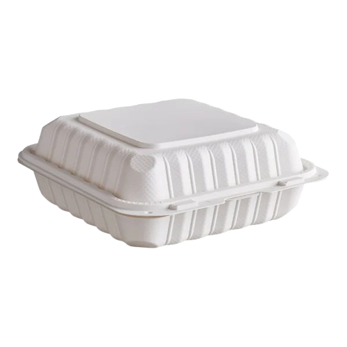 Ecopax Mineral-Filled 1 Comp Plastic Hinged Take-Out Container White 8" x 8" - 150/Case