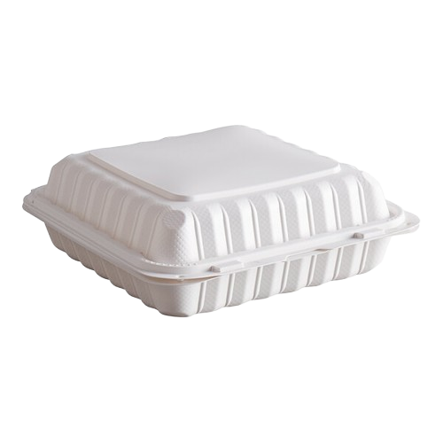 Ecopax Mineral-Filled 1 Comp Plastic Hinged Take-Out Container White 9" x 9" - 150/Case