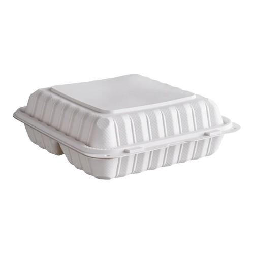 Ecopax Mineral-Filled 3 Comp Plastic Hinged Take-Out Container White 9" x 9" - 150/Case