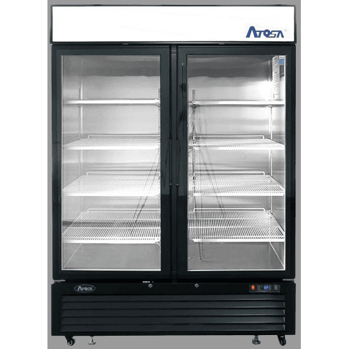 Atosa Two-Section Bottom Mount Glass Door Freezer Black 81" H